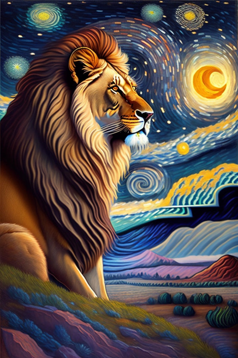 Lion Enjoying A Starry Night