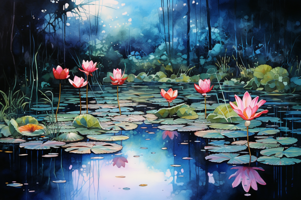 Water Lilies In Moonlight