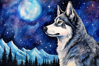 Thumbnail for Full  Moon Siberian Husky  Diamond Painting Kits