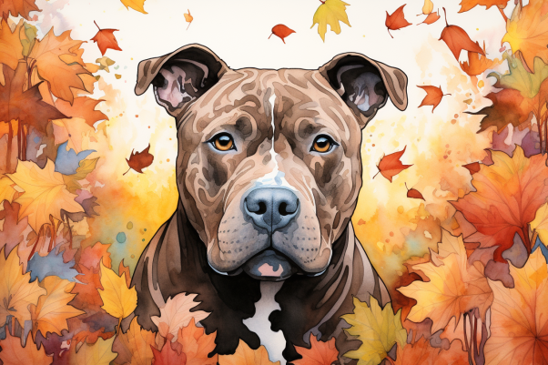 Fall Pit Bull And Leaves