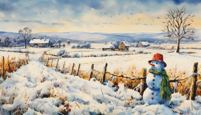 Snow Covered Road And Snowman  Diamond Painting Kits