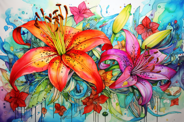 Watercolor Bright Lilies  Diamond Painting Kits