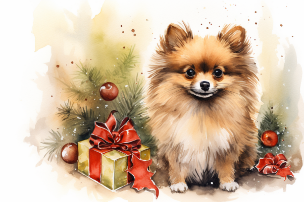 Christmas Pomeranian And Gifts