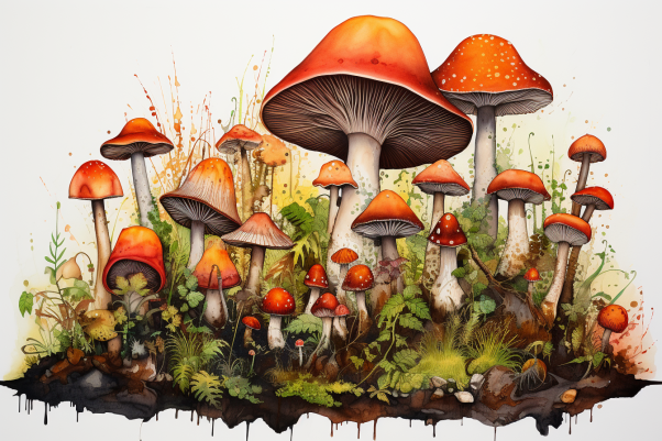 Watercolor Wild Mushrooms