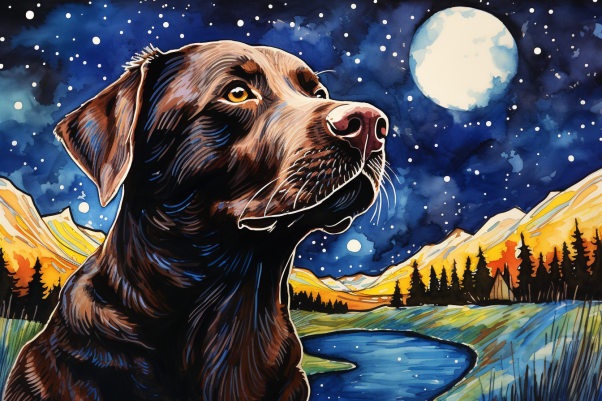 Starry Night Chocolate Labrador   Diamond Painting Kits