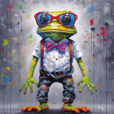 Green Frog In Red Glasses And Suspenders