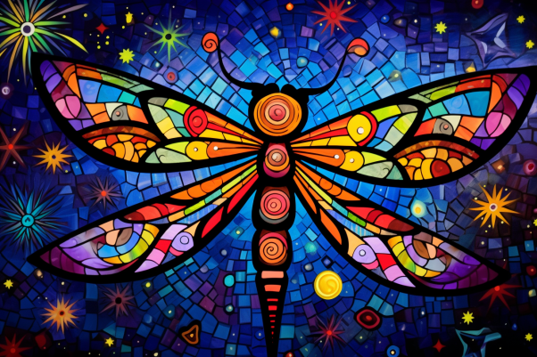 Dragonfly Starry Night On Stained Glass   Diamond Painting Kits