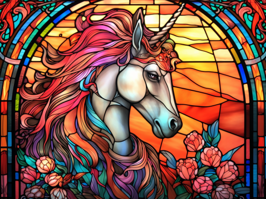 Serious Unicorn On Stained Glass