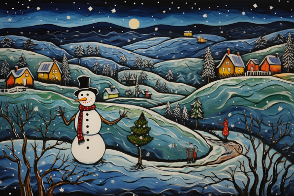 Bold Snowman On A Country Hill  Diamond Painting Kits