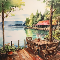 Thumbnail for Watercolor Vintage Lakeside Dining