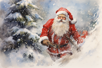 Thumbnail for Watercolor Santa Clause In The Snow  Diamond Painting Kits