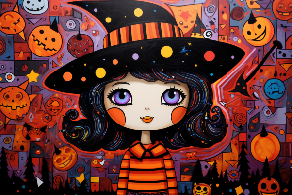 Abstract Halloween Girl And Decor