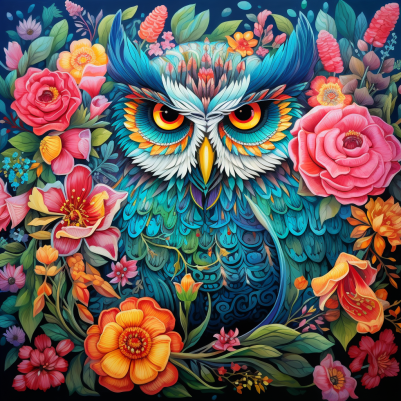 Mesmerizing Serious Owl And Flowers