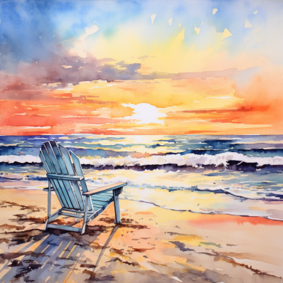 Watercolor Sunset Beach Chair And The Sea Diamond Painting Kits