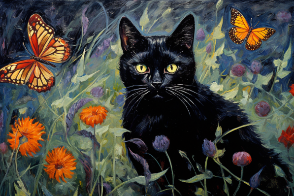 Butterflies And Black Cat  Diamond Painting Kits