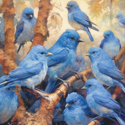 Blue Birds On Branches