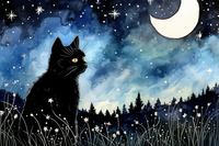 Thumbnail for Sad Black Cat Starry Night  Diamond Painting Kits