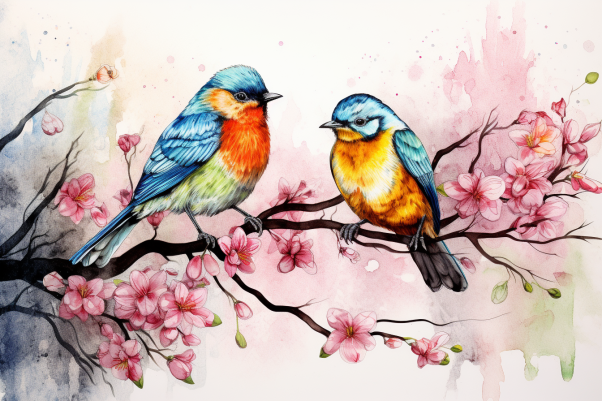 Two Birds And A Cherry Blossom Tree  Diamond Painting Kits