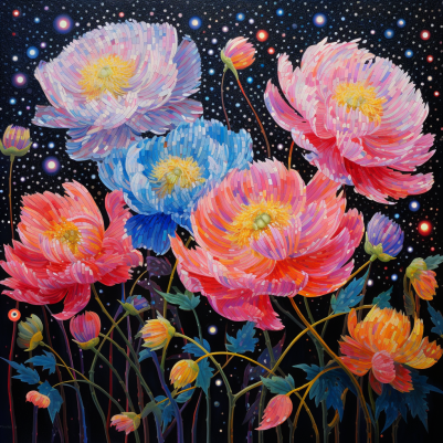 Beautiful Night Sky And Peonies  Diamond Painting Kits