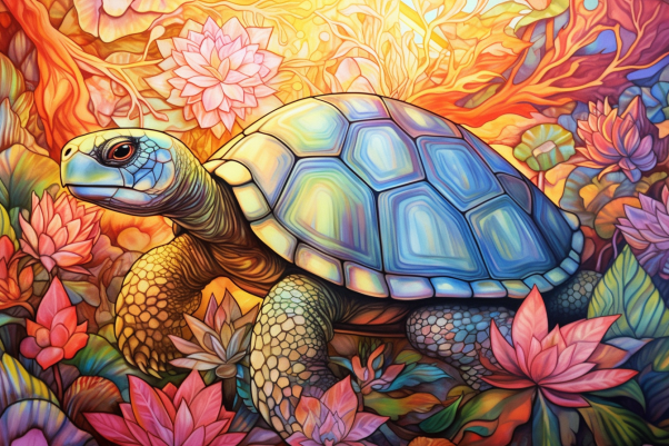 Glorious Turtle Among Flowers