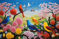Thumbnail for Playful Spring Birds On Branches  Diamond Painting Kits