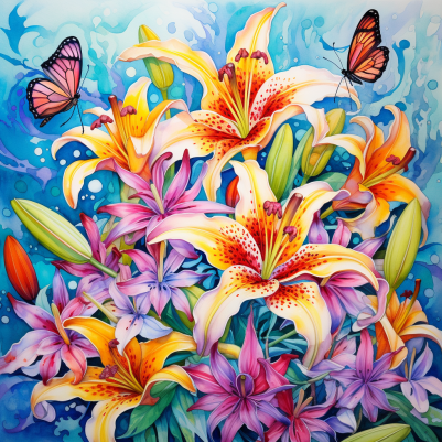 Featuring Vibrant Lilies And Butterflies