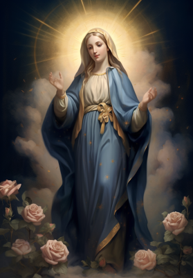 Heavenly Mother Surrounded By Sweet Roses And Heavenly Light