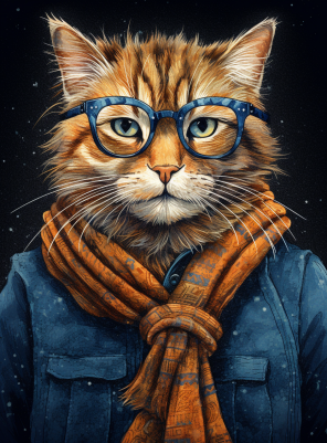 Fluffy Kitty In Glasses And Denim