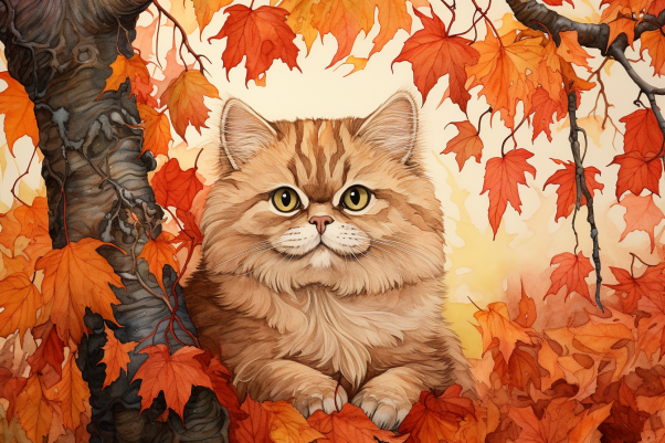 Persian Cat In The Fall