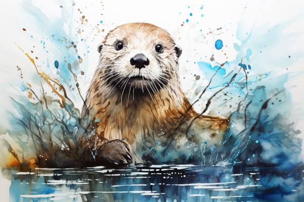 Sweet Splashing Watercolor Otter  Diamond Painting Kits