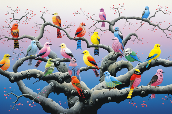 Colorful Birds On Tree Branches  Diamond Painting Kits