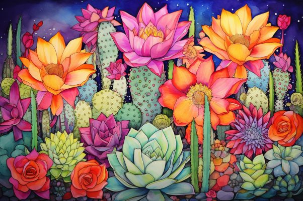 Pterry Watercolor Cactus  Diamond Painting Kits