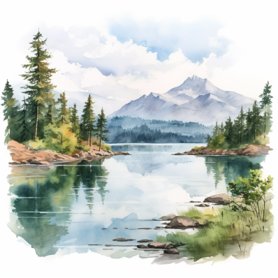 Watercolor Mountain And Lake  Diamond Painting Kits