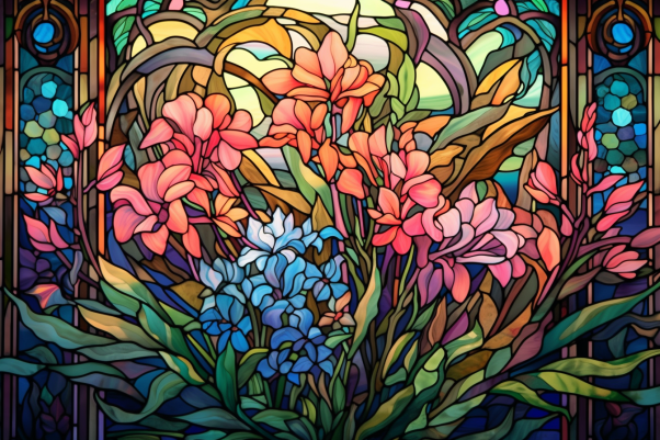 Glorious Wildflowers On Stained Glass