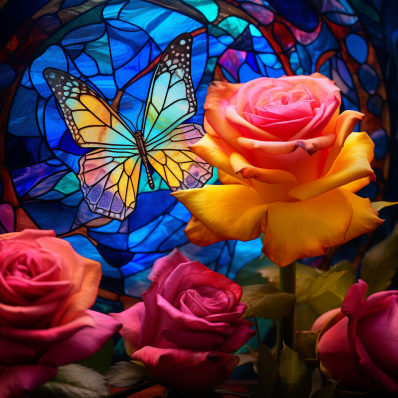 Stained Glass Butterfly And Roses