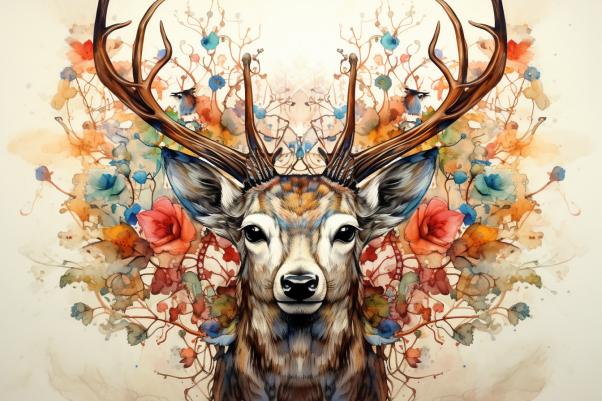 Flower Art Watercolor Deer