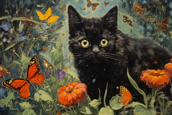 Surprised Black Cat And Butterflies  Diamond Painting Kits