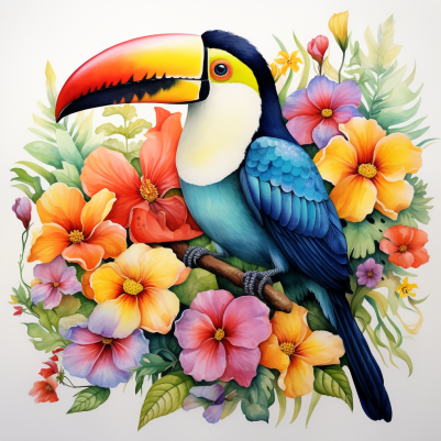 Mesmerizing Toucan And Pretty Flowers