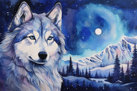 Thumbnail for Siberian Husky Starry Night   Diamond Painting Kits
