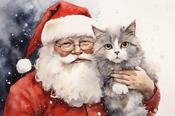 Santa And Fluffy Cat