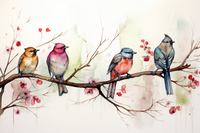 Thumbnail for Four Watercolor Birds On A Branch  Diamond Painting Kits