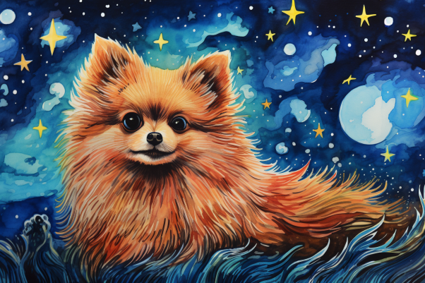 Pomeranian And Starry Night   Diamond Painting Kits