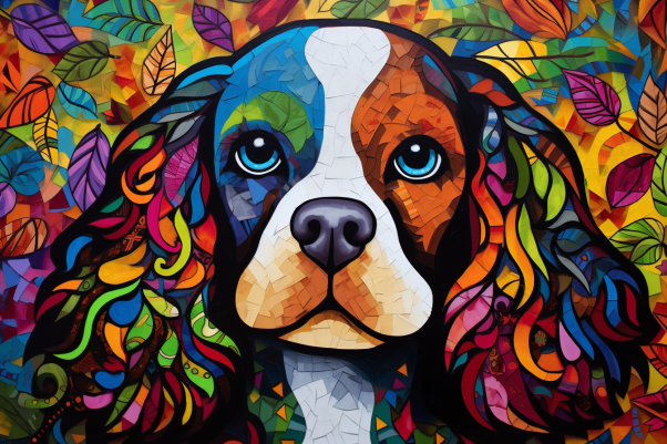 Abstract King Charles Spaniel And Leaves