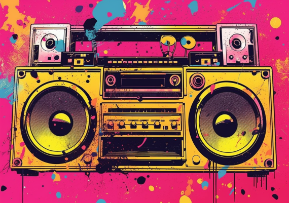 80s Boombox Pink Background And Splatter Paint