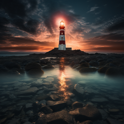 Lighthouse And Its Light Reflections