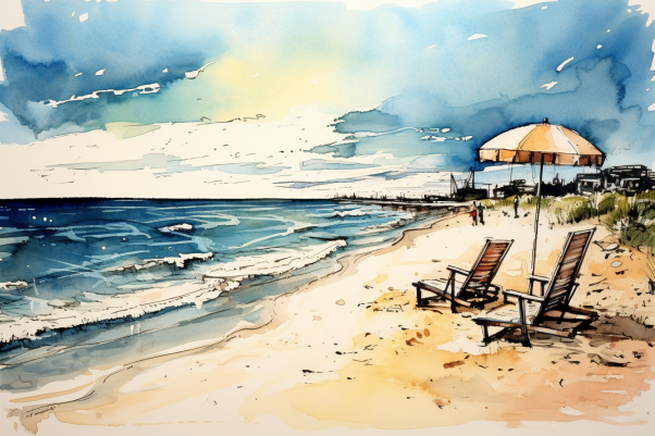Watercolor Day At The Beach