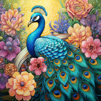 Beautiful Peacock And Flowers
