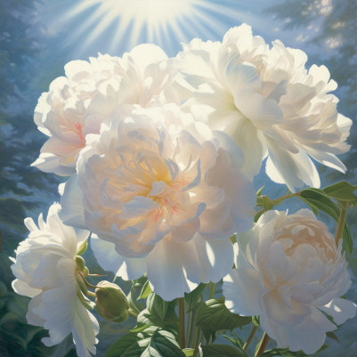 Blooming White Peonies In The Sun