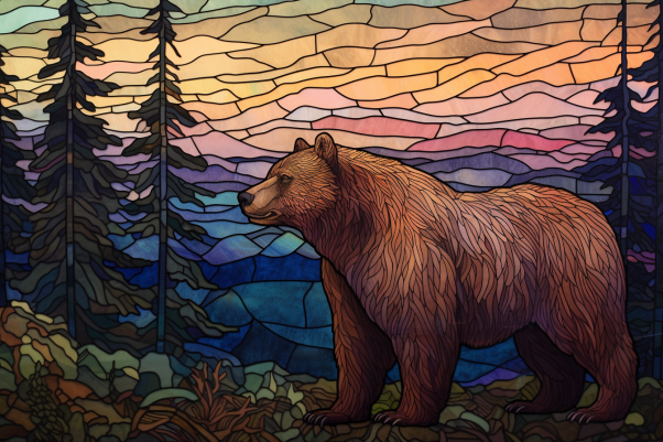 Glorious Brown Bear On Stained Glass