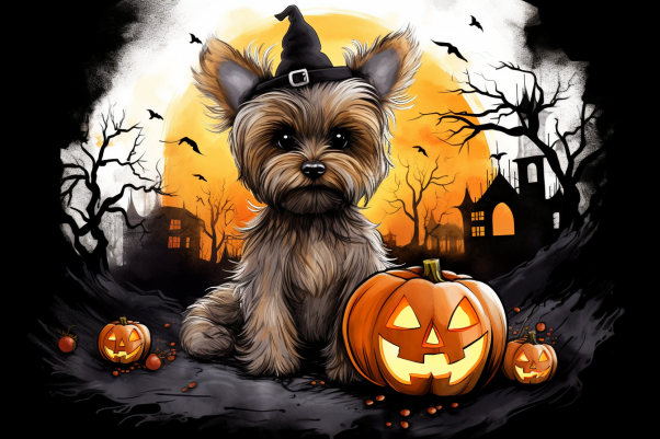 Halloween Dog With Pumpkins